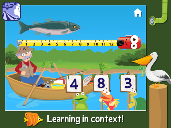 A fish lies above a ruler while Grandpa offers three numbered answers.